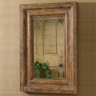 Vintage Distressed Wood Beveled Mirror