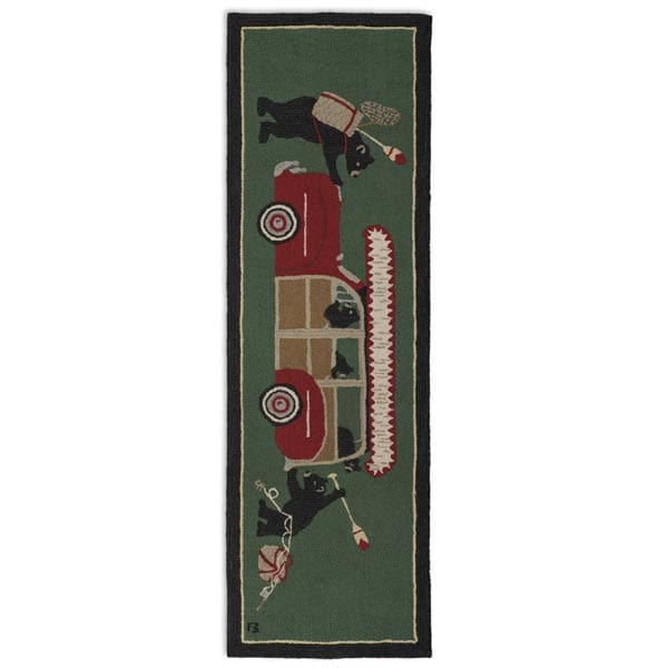 Woody Wagon Bears Hooked Wool Runner