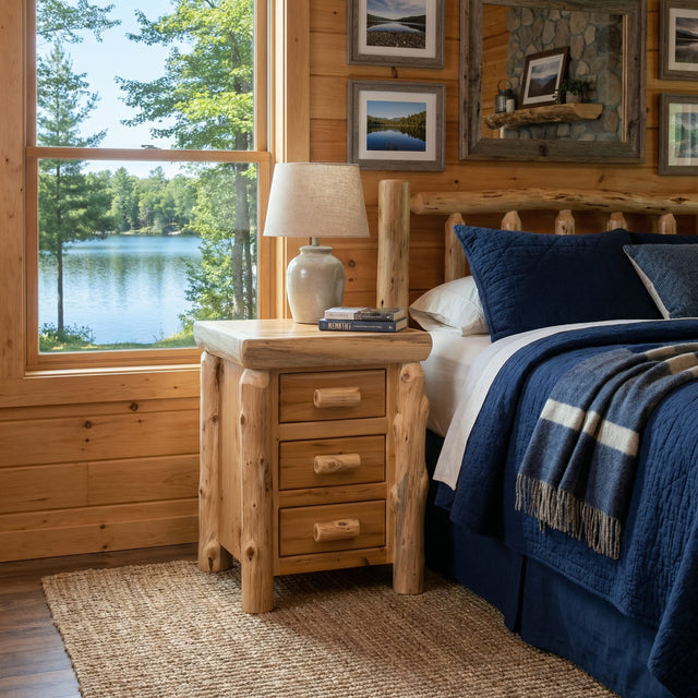 Cedar Log Three Drawer Nightstand