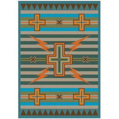 Turquoise Cross and Lightning Area Rug Collection