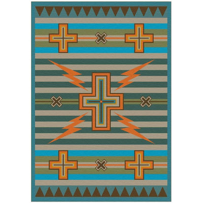 Turquoise Cross and Lightning Area Rug Collection