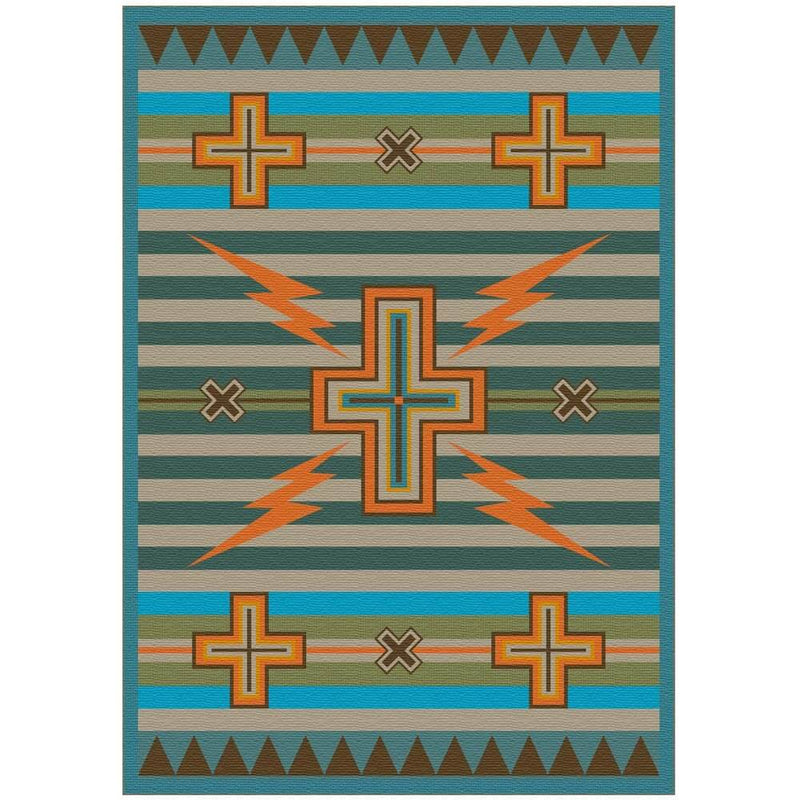 Turquoise Cross and Lightning Area Rug Collection