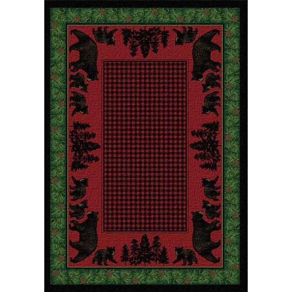 Woodland Bear Family Green and Red Rug