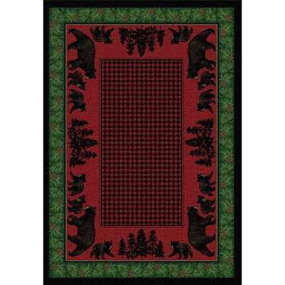Woodland Bear Family Green and Red Rug