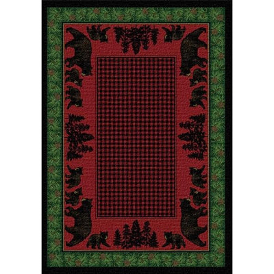 Woodland Bear Family Green and Red Rug