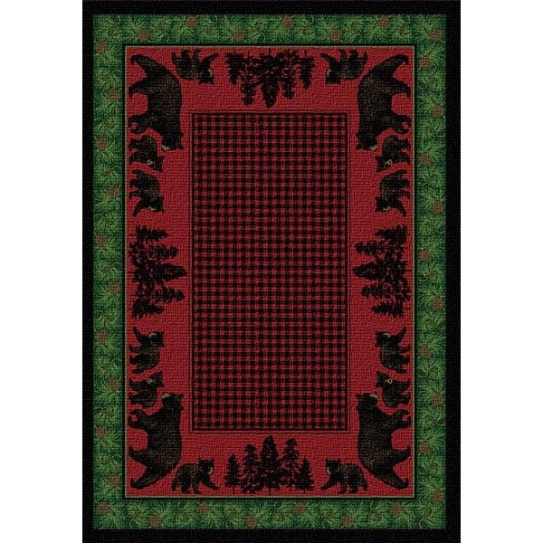 Woodland Bear Family Green and Red Rug