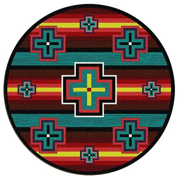 Many Crosses Turquoise Area Rug