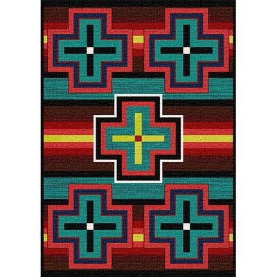 Many Crosses Turquoise Area Rug