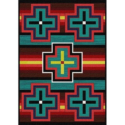 Many Crosses Turquoise Area Rug