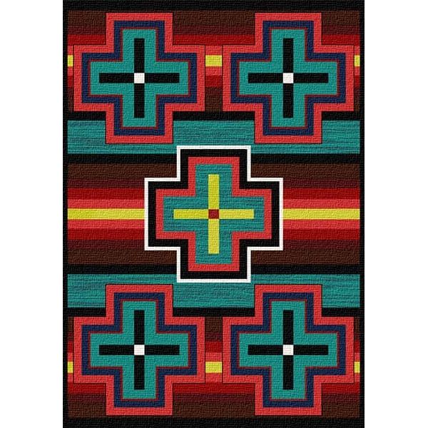 Many Crosses Turquoise Area Rug