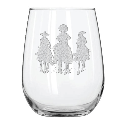 Three Amigos 15.25 oz. Etched Stemless Wine Glass Sets