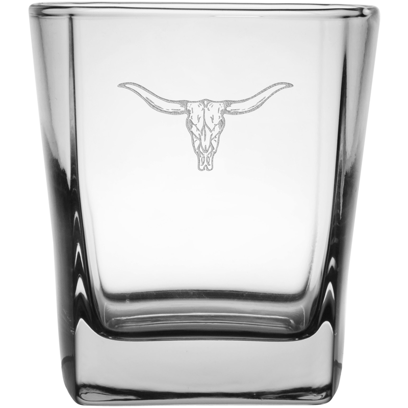 Longhorn 9.25 oz. Etched Double Old Fashioned Glass Sets