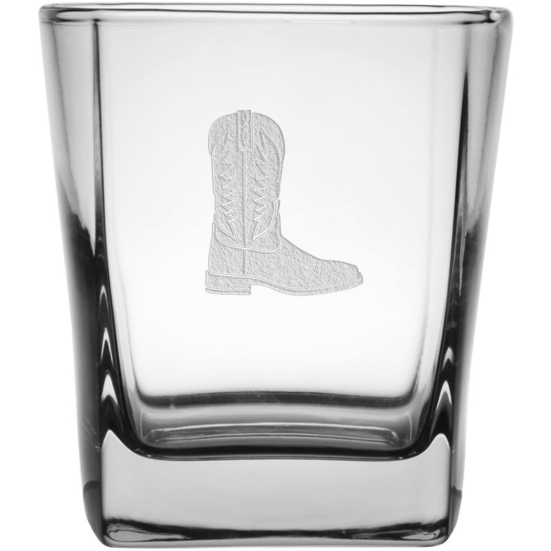 Cowboy Boot 9.25 oz. Etched Double Old Fashioned Glass Sets