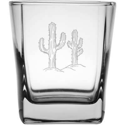 Double Cactus 9.25 oz. Etched Double Old Fashioned Glass Sets