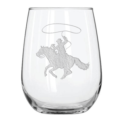 Cowboy 15.25 oz. Etched Stemless Wine Glass Sets