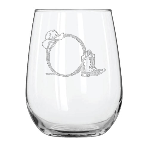 Rope & Boots 15.25 oz. Etched Stemless Wine Glass Sets