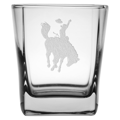 Bucking Bronco 9.25 oz. Etched Double Old Fashioned Glass Sets