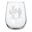 Double Cactus 15.25 oz. Etched Stemless Wine Glass Sets