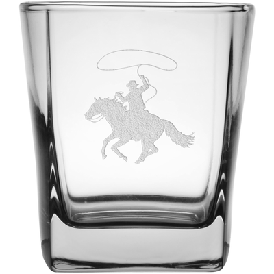 Cowboy 9.25 oz. Etched Double Old Fashioned Glass Sets