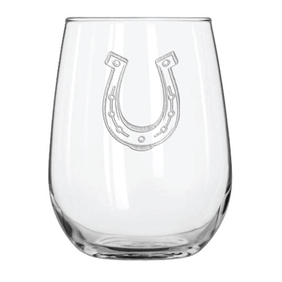 Horseshoe 15.25 oz. Etched Stemless Wine Glass Sets