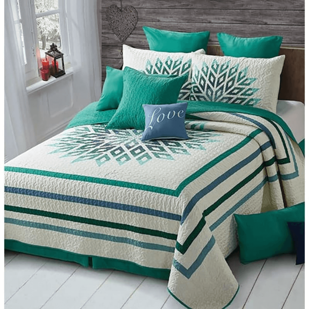 Rising Sun Teal Quilt Set