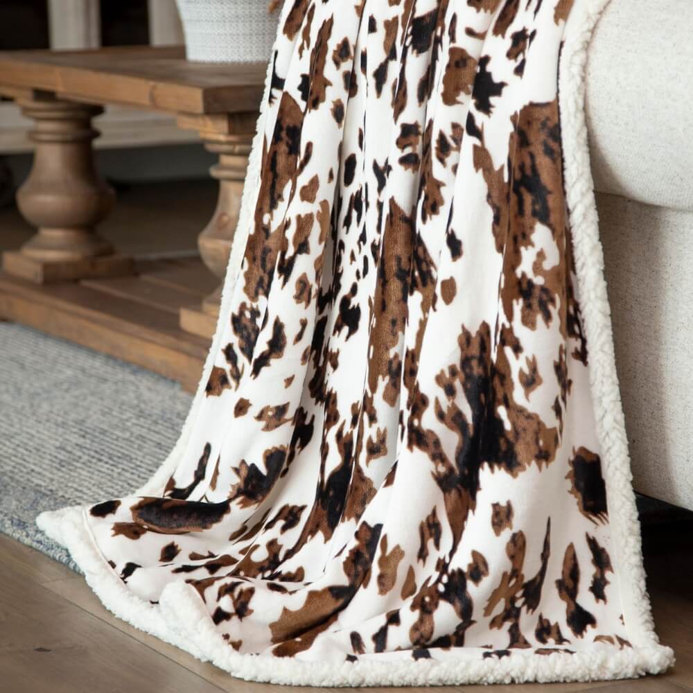 Winter Cowhide Sherpa Throw Blanket | Cabin Place – The Cabin Place