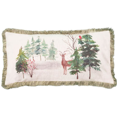 Painted Deer and Pines Lumbar Pillow