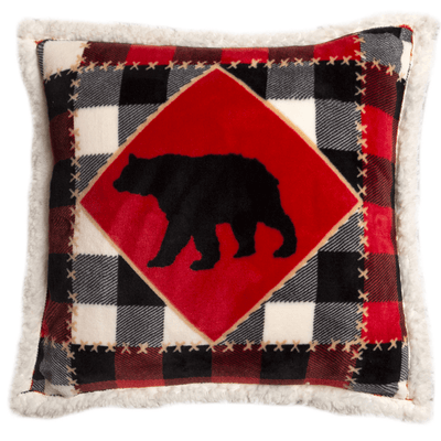 Black Bear Plaid Sherpa Throw Pillow