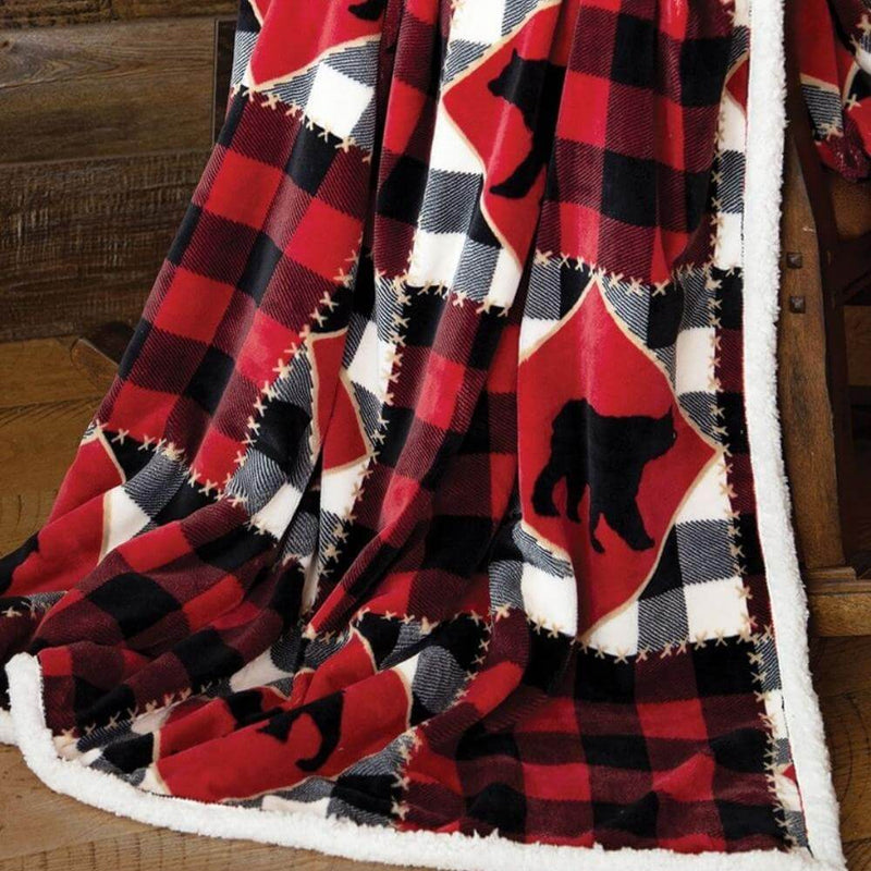 Bear Plaid Patch Throw Blanket