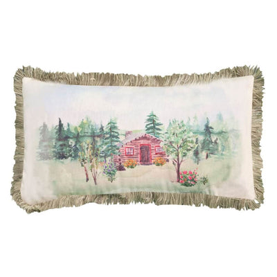 Painted Cabin and Pines Lumbar Pillow