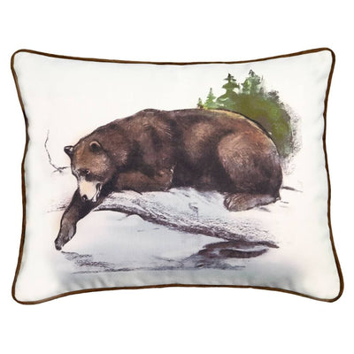 Painted Fishing Bear Throw Pillow