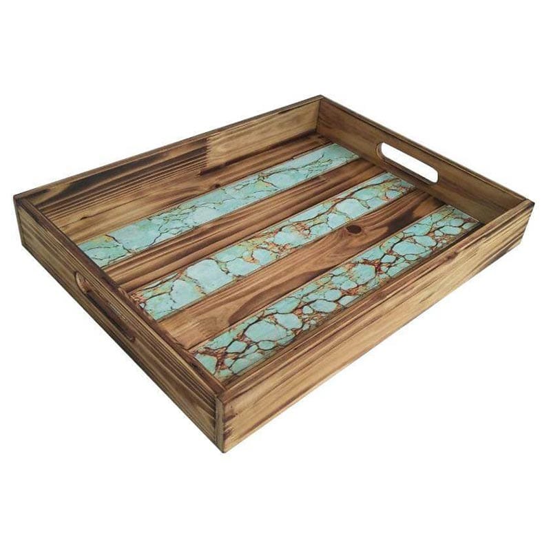 Turquoise Wooden Serving Tray
