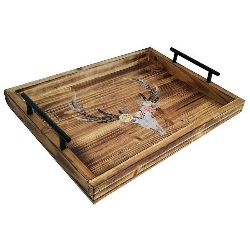 Whitetail Skull Wooden Serving Tray