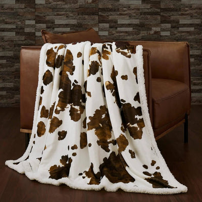 Camping Cowhide Sherpa Throw Blanket