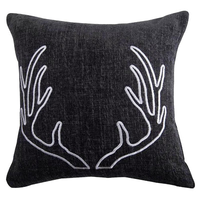 Grey Chenille Pillow with White Antler