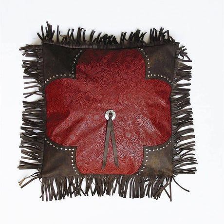 Tooled Red Faux Leather Pillow