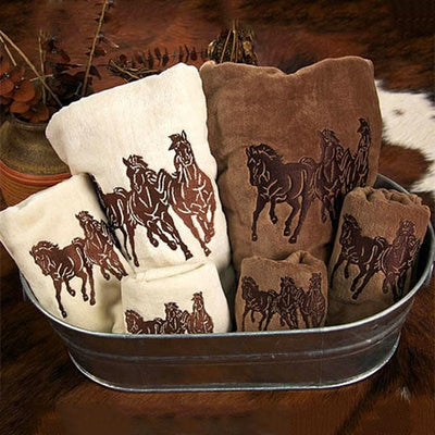 Embroidered Running Horses Bath Towel Set