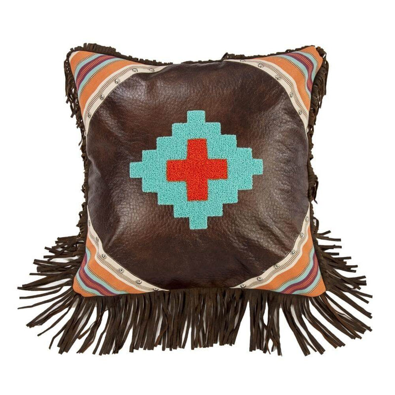 Aztec Sun Faux Leather Throw Pillow