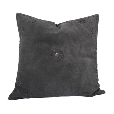 Outlaw Suede Gray Leather Throw Pillow
