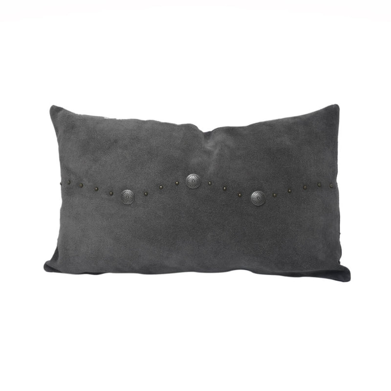 Outlaw Suede Gray Leather Lumbar Pillow