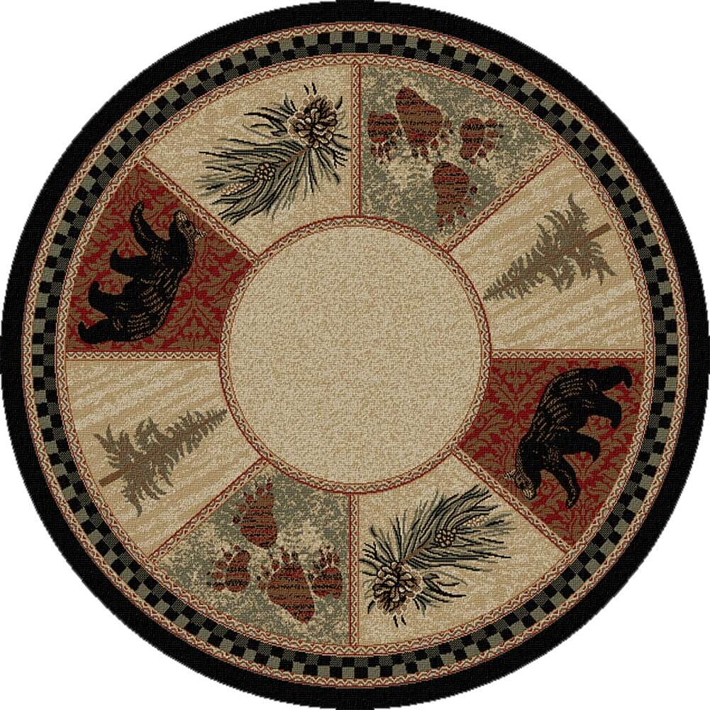 Rustic Round Area Rugs Pine Forest Bear Round Area Rug | Cabin Place – The Cabin Place