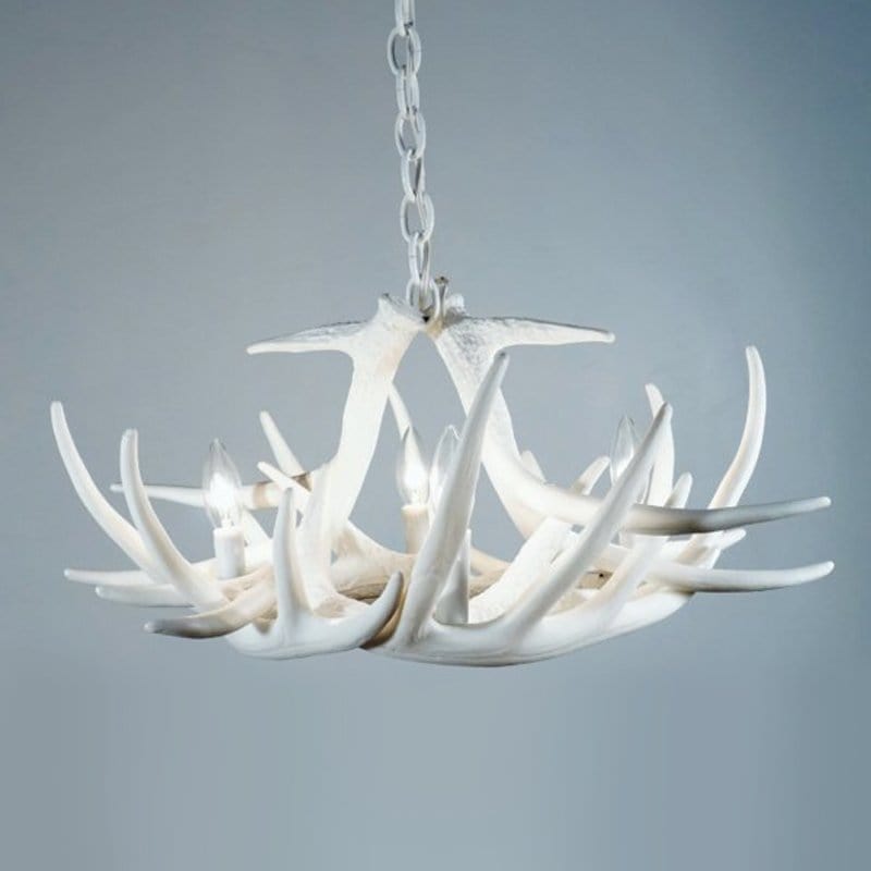 Whitetail 6 White Antler Chandelier