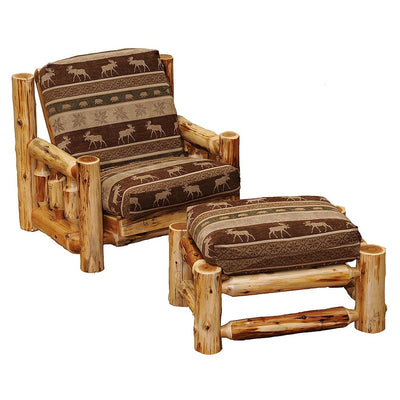 Cedar Log Frame Futon Chair With Ottoman