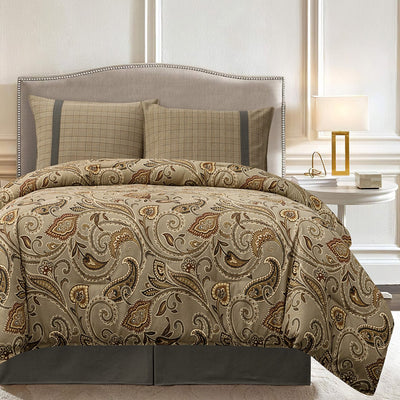 Gold Print Paisley Comforter Set