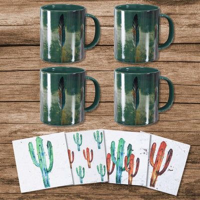 Feather Flair Mug And Saguaro Coaster Set