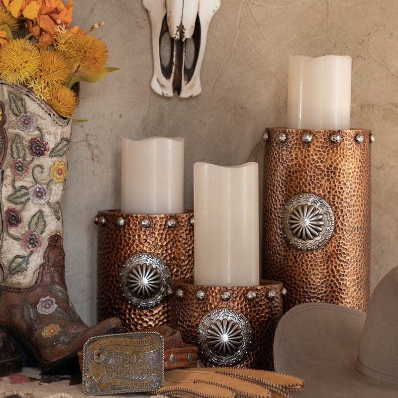 Concho Copper 3PC Candle Holder Set