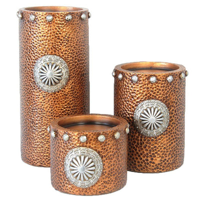 Concho Copper 3PC Candle Holder Set