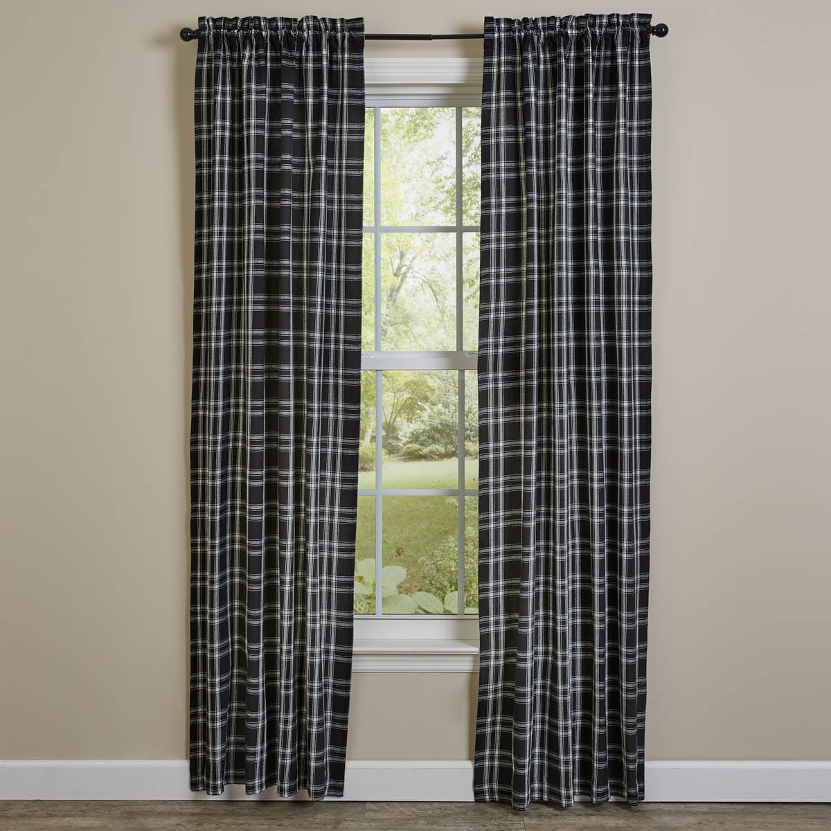 Navy Check Lined Drape Set