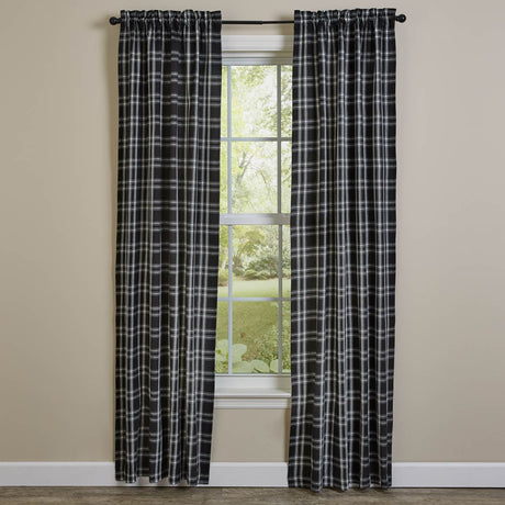 Navy Check Lined Drape Set