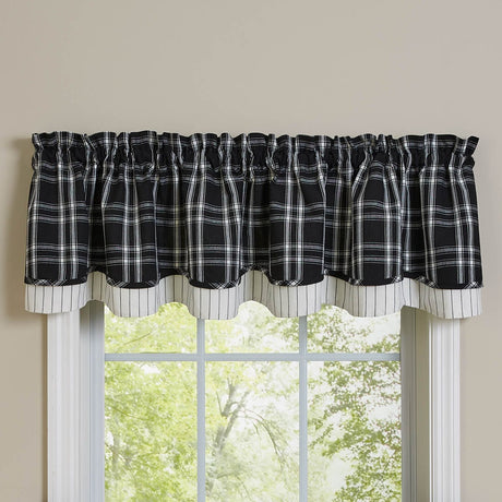 Navy Check Lined Layered Valance